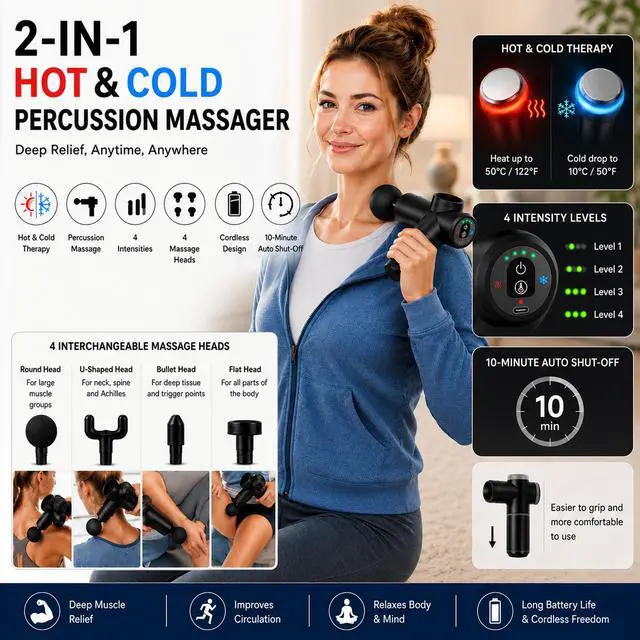 Alt view image 4 of 7 - Carepeutic Cordless Percussion Massage Gun with Hot or Cold Option