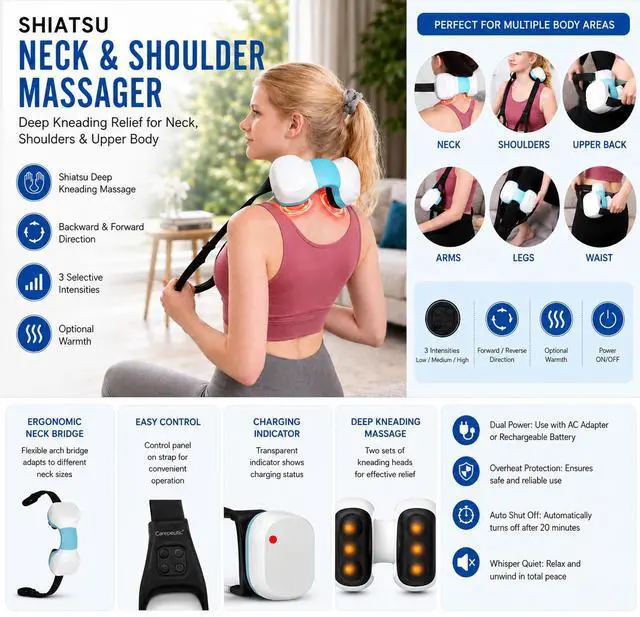 Alt view image 5 of 7 - Carepeutic Targeted Spot Shiatsu Neck & Shoulder Massager with Heat