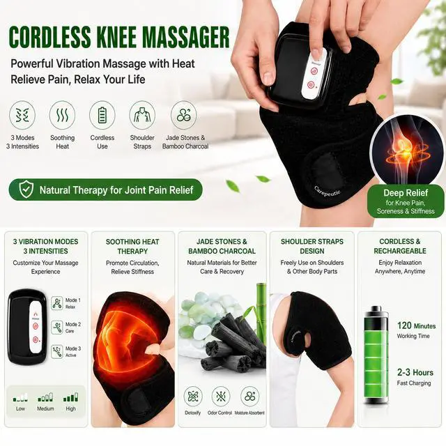 Alt view image 3 of 7 - Carepeutic Wearable Knee and Joint Vibration Detox Massager with Heat
