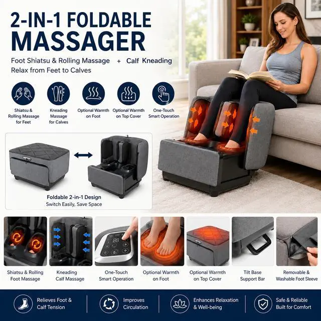 Alt view image 4 of 7 - Carepeutic Foldable Ottoman Shiatsu Foot and Leg Massage Machine
