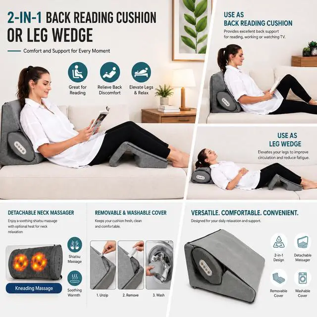 Alt view image 3 of 6 - Carepeutic Leg Wedge and Neck Massager and Reading Cushion