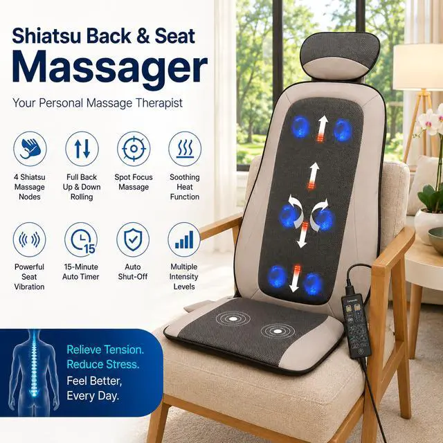 Alt view image 4 of 6 - Carepeutic Op-Comfort Shiatsu and Rolling Massage Cushion with Vibration and Heat