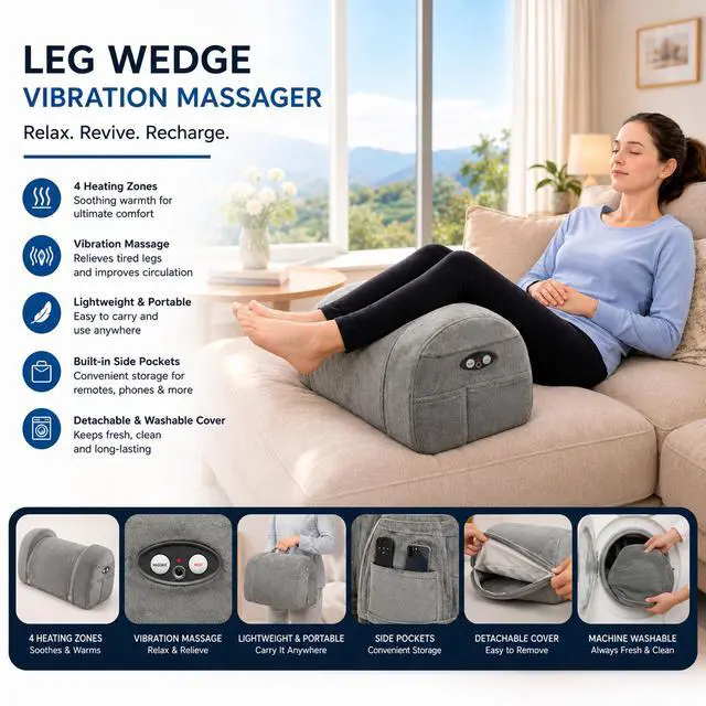 Alt view image 4 of 7 - Carepeutic Leg Rest Wedge with Heated Comfort Massage