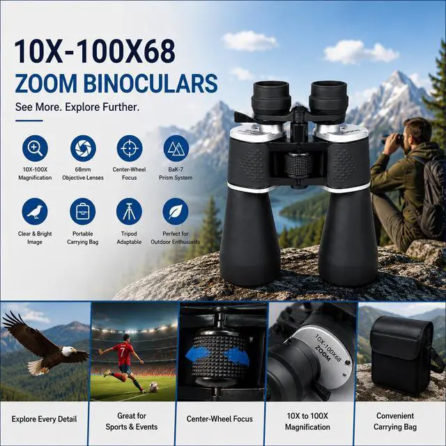 Alt view image 4 of 7 - BetaOptics KC315A Military HD Zoom Binocular 10-100x68mm