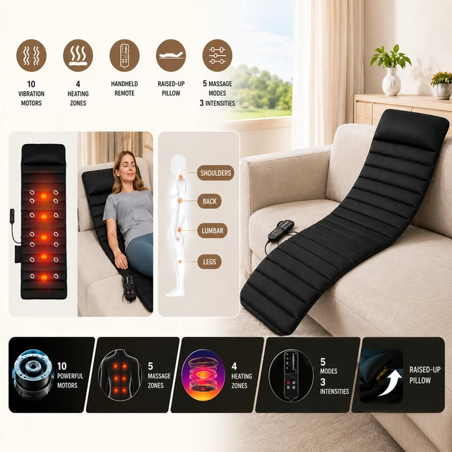 Alt view image 5 of 5 - Carepeutic Targeted Zone Deluxe Vibration Massage Mat with Heat