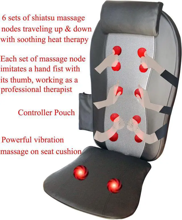 Alt view image 4 of 6 - Carepeutic KH261A Deluxe Shiatsu and Swing Back Massager with Heated Therapy and Vibration Massage Cushion