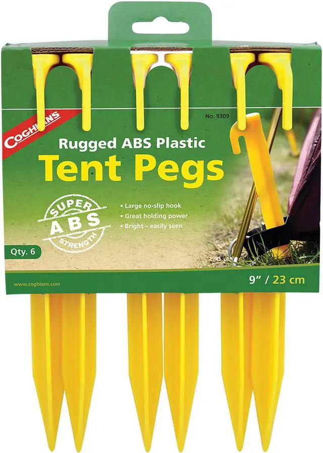 Main image of Coghlan's Rugged ABS Plastic 9" Tent Pegs (6 Pack), Survival Camping Stakes