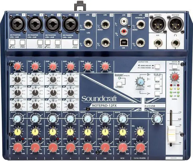 Alt view image 7 of 15 - Soundcraft NOTEPAD-12FX; 12CH DESKTOP MIX MIXER W/ USB, 3 BAND EQ AND LEXICON EFFECTS