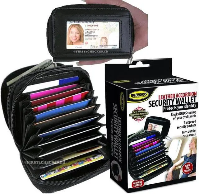 Alt view image 3 of 5 - Leather Accordion Security Wallet - Classic Black Design