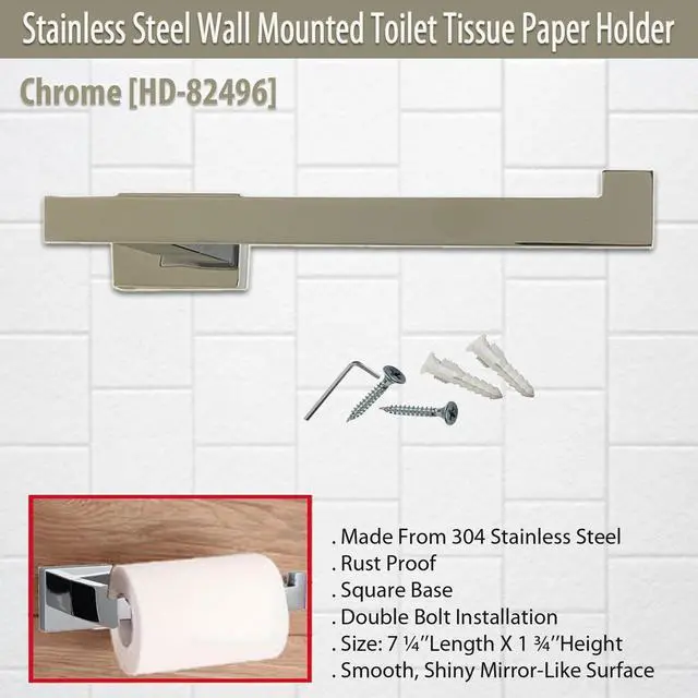 Alt view image 6 of 6 - Stainless Steel Wall Mounted Toilet Tissue Paper Holder - Chrome [HD-82496]