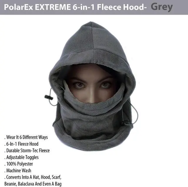 Alt view image 4 of 4 - PolarEx 6-in-1 Fleece Hood - Versatile Grey Winter Accessory