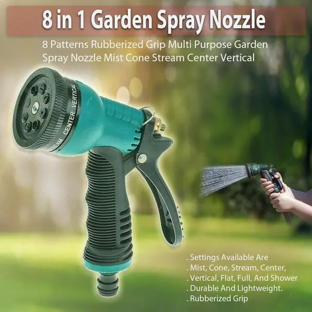 Alt view image 6 of 6 - 8-Pattern Garden Spray Nozzle with Rubberized Grip