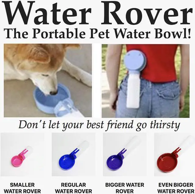 Alt view image 7 of 7 - Water Rover Bigger Travel Walking Water Bowl & Attached Bottle 4-Inch Bowl & 26-Ounce Bottle - Red