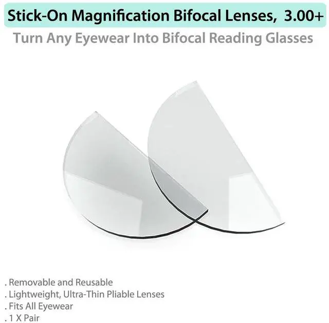 Alt view image 3 of 3 - Stick-On Magnification Bifocal Lenses, 3.00+