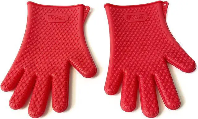 Alt view image 4 of 6 - Hot Hands- Non-Slip Silicon Cooking Gloves Grab Flip Shred Hot Meals Veggies Seafood Grip Pots Pans Skillets Baking Trays