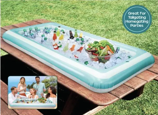 Alt view image 3 of 3 - Inflatable Buffet Cooler - Teal Stripes - 50" x 24"