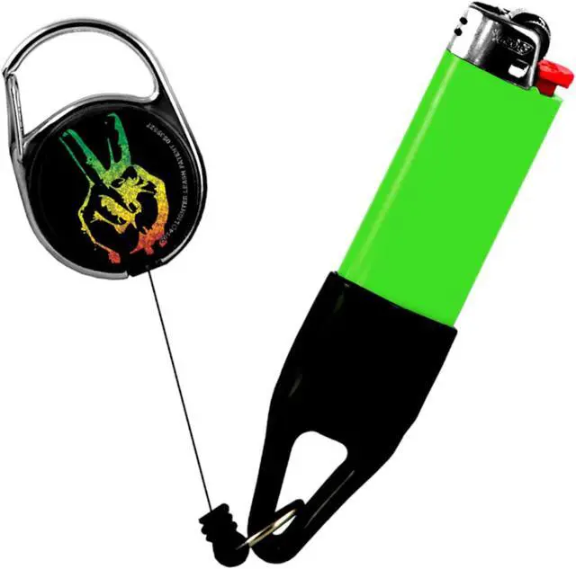 Alt view image 3 of 5 - Lighter Leash Retractable Lighter Holder -Rasta Series - Standard Size (3)