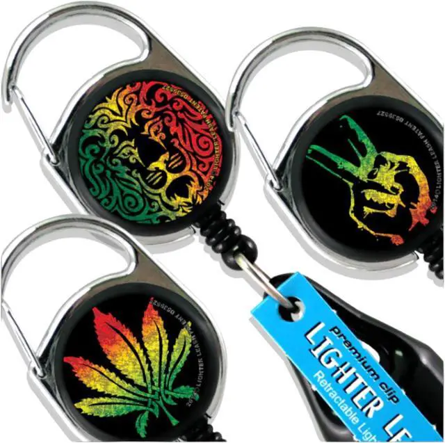 Alt view image 5 of 5 - Lighter Leash Retractable Lighter Holder -Rasta Series - Standard Size (3)