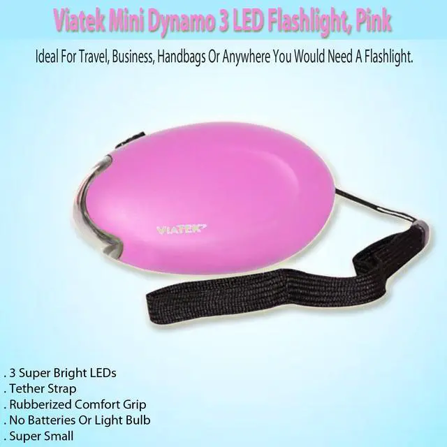 Alt view image 5 of 7 - Viatek Mini Dynamo 3 LED Flashlight, Pink