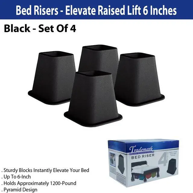 Alt view image 2 of 6 - Trademark Home Collection 4-Pack Bed Risers, 6-Inch, Black
