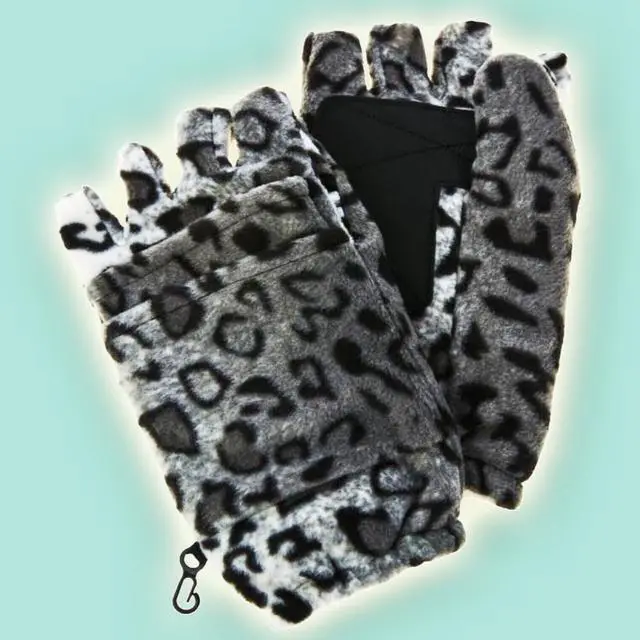 Alt view image 5 of 5 - Hot Headz Polarex Fleece Glomitts - Trendy Snow Leopard Design for Winter