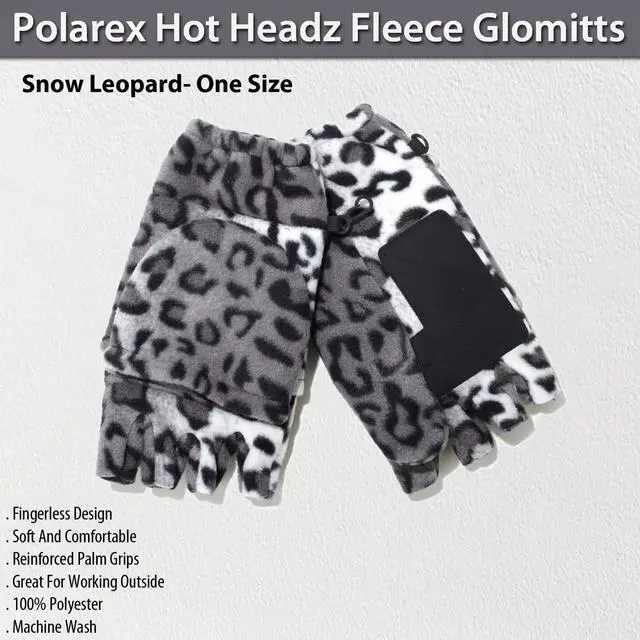 Alt view image 4 of 5 - Hot Headz Polarex Fleece Glomitts - Trendy Snow Leopard Design for Winter