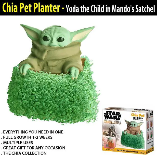 Alt view image 4 of 4 - Chia Pet Planter - Star Wars Yoda the Child in Mando's Satchel
