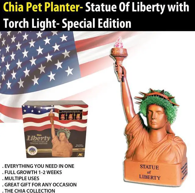 Alt view image 3 of 3 - Chia Pet Planter - Statue of Liberty with  Torch Light- Special Edition