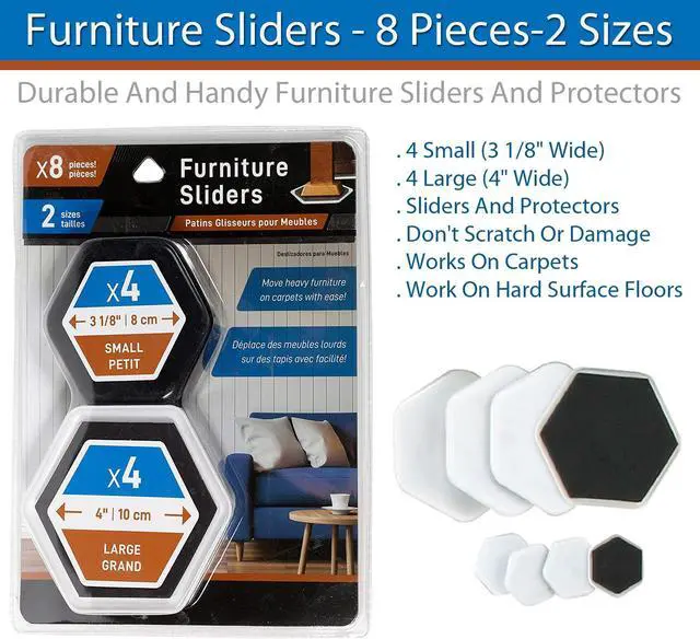 Alt view image 5 of 5 - Furniture Sliders - 8 pieces-2 sizes(4 Small & 4 Large)