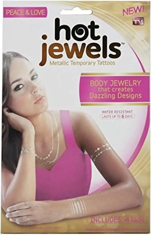 Alt view image 4 of 5 - Hot Jewels - Metallic Temporary Tattoos - Peace & Love