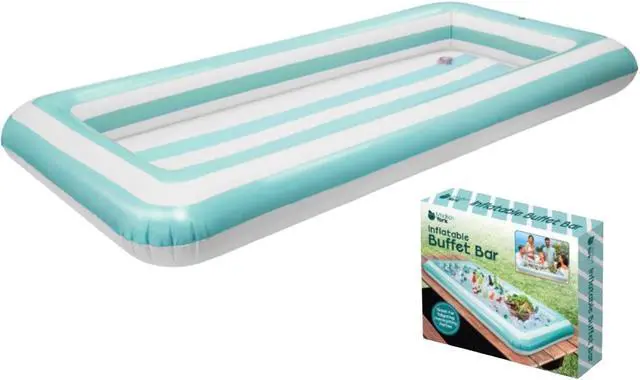 Alt view image 2 of 3 - Inflatable Buffet Cooler - Teal Stripes - 50" x 24"