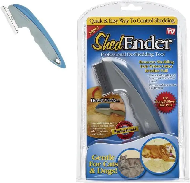 Alt view image 2 of 7 - ASOTV Shed Ender Professional De-Shedding Tool for Dogs & Cats Color Silver & Blue