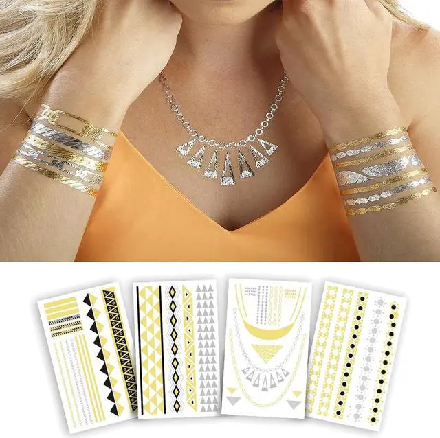Alt view image 2 of 6 - Hot Jewels - Metallic Temporary Tattoos - Tribal