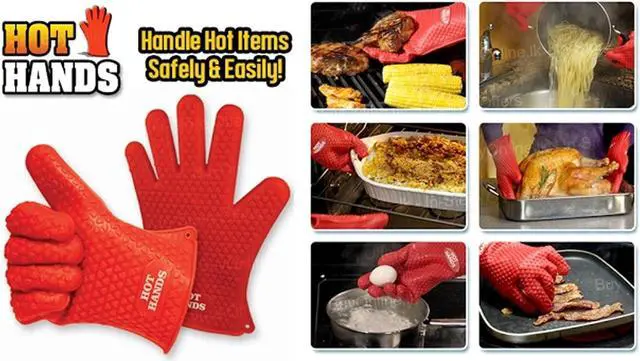 Alt view image 5 of 5 - Hot Hands Heat-Resistant Non-Slip Silicone Cooking Gloves - Two Pack