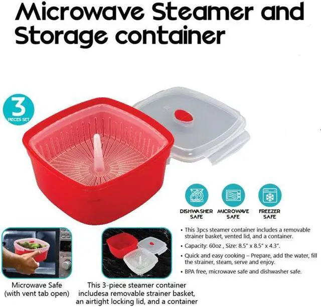 Alt view image 2 of 5 - 3-Piece Microwave Steamer and Storage Containers: Cook, Store, and Go