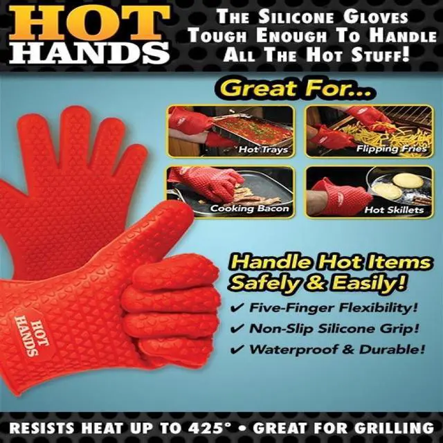 Alt view image 3 of 6 - Hot Hands- Non-Slip Silicon Cooking Gloves Grab Flip Shred Hot Meals Veggies Seafood Grip Pots Pans Skillets Baking Trays