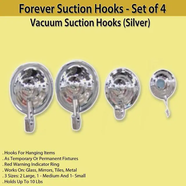 Alt view image 3 of 5 - Forever Suction Hooks -  Set of 8 -  Vacuum Suction Hooks (Silver)
