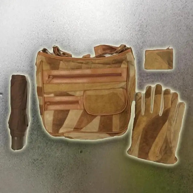 Alt view image 3 of 5 - Patchwork Suede Shoulder Bag Set w/ Gloves, Umbrella and Coin Purse