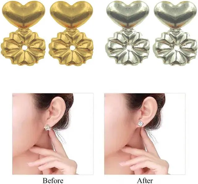 Alt view image 3 of 5 - Hypoallergenic Earring Lifters for Women - 2 Pairs Adjustable