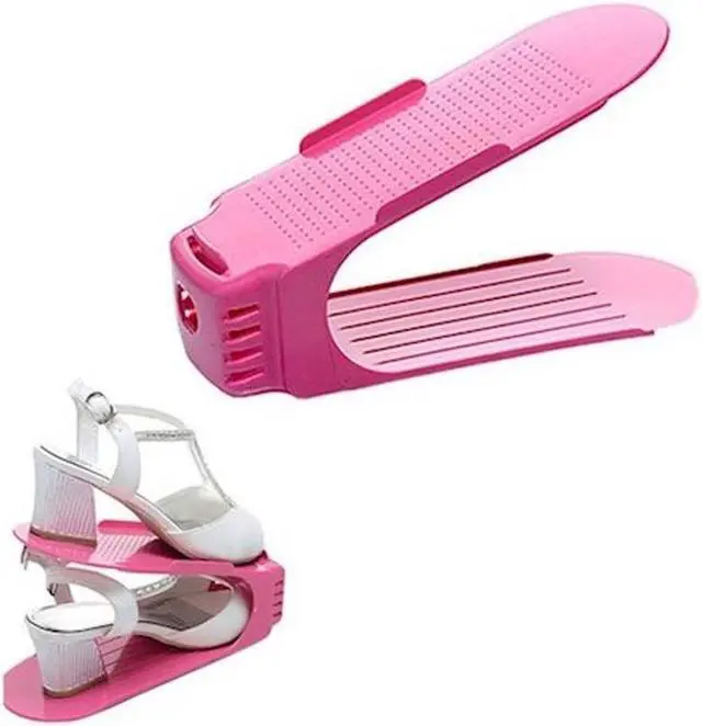 Alt view image 2 of 6 - Shoe Double Decker - Efficient Space-Saving Organizer- Pink - 2 Pack