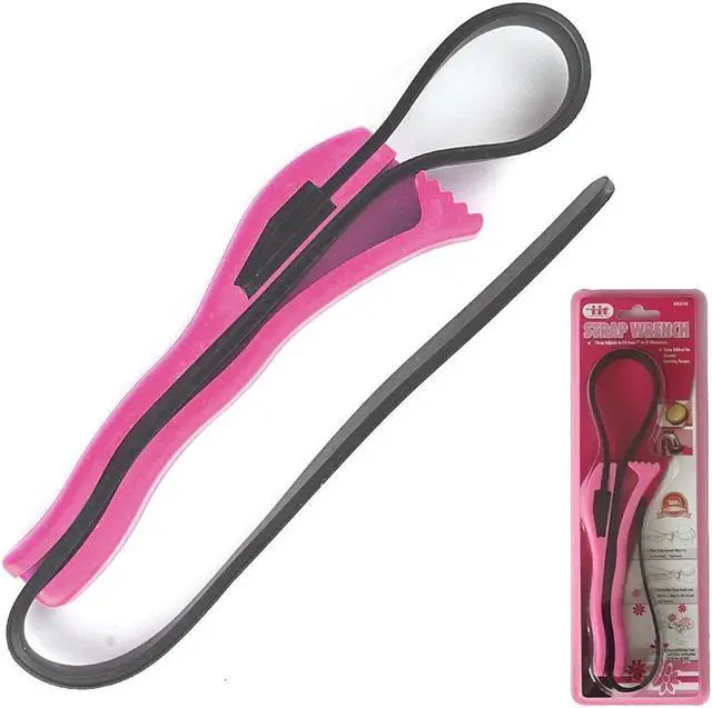 Alt view image 2 of 5 - Ladies Pink Strap Wrench - Lightweight Adjustable Nylon Tool for Jar Lids,  Pipes & DIY