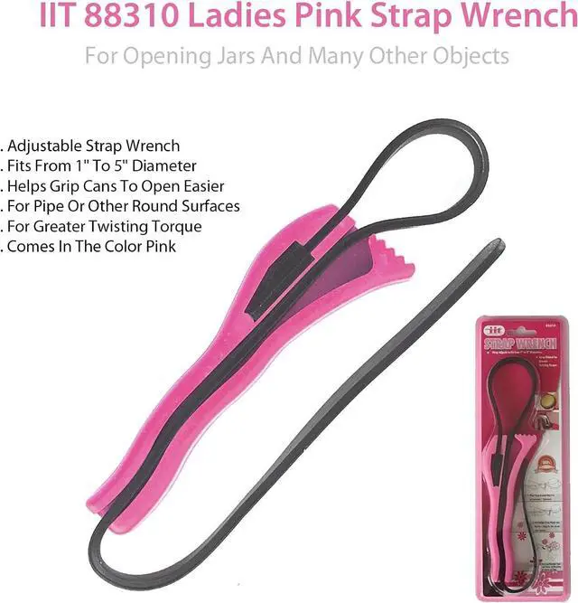 Alt view image 5 of 5 - Ladies Pink Strap Wrench - Lightweight Adjustable Nylon Tool for Jar Lids,  Pipes & DIY