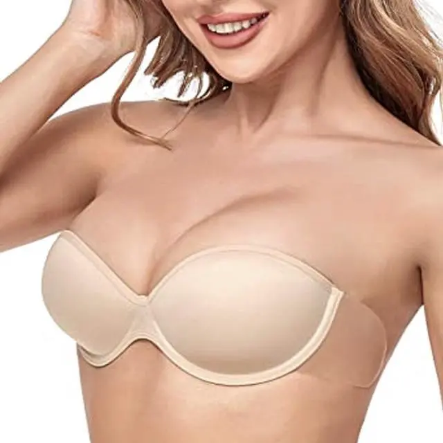 Alt view image 3 of 3 - Backless, Strapless Invisible Bra With Adhesive Wings - Size A- Beige