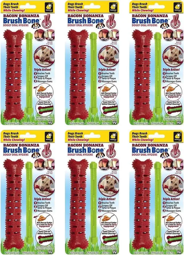 Main image of BrushBone - Dog Toothbrush Bone - Bacon Bonanza - 6 Pack