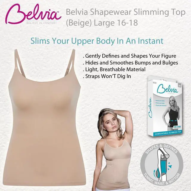 Alt view image 3 of 3 - Belvia Shapewear Slimming Top (Beige) Large 16-18