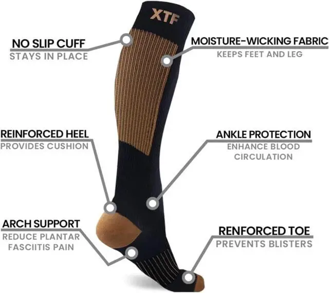 Alt view image 3 of 5 - Copper Flux Anti-Fatigue Knee-High Compression Socks - Black -S/M