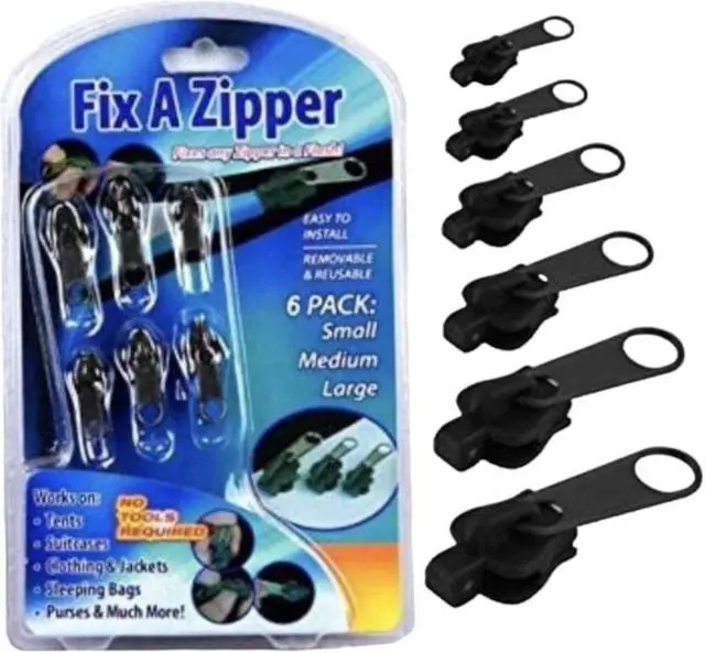 Alt view image 2 of 5 - Universal Zipper Repair Kit - Black (Set of 6 for Quick Repairs)
