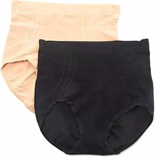 Alt view image 2 of 4 - Belvia Comfia Tummy Control Shaping Briefs - Black/Nude 2-Pack (3XL)