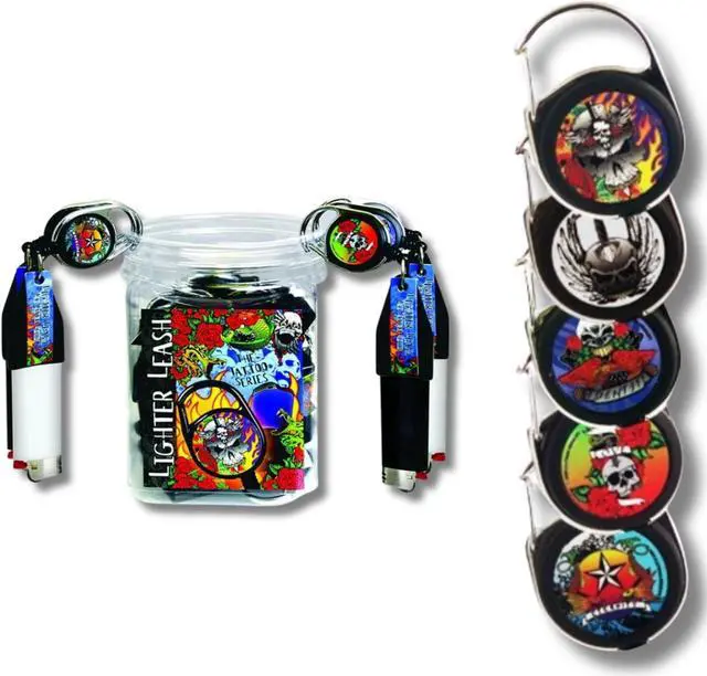 Alt view image 3 of 4 - Premium Lighter Leash Retractable Lighter Holder - Tattoo Series-  Assorted (1)