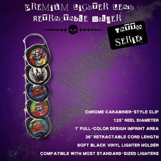 Alt view image 4 of 4 - Premium Lighter Leash Retractable Lighter Holder - Tattoo Series-  Assorted (1)